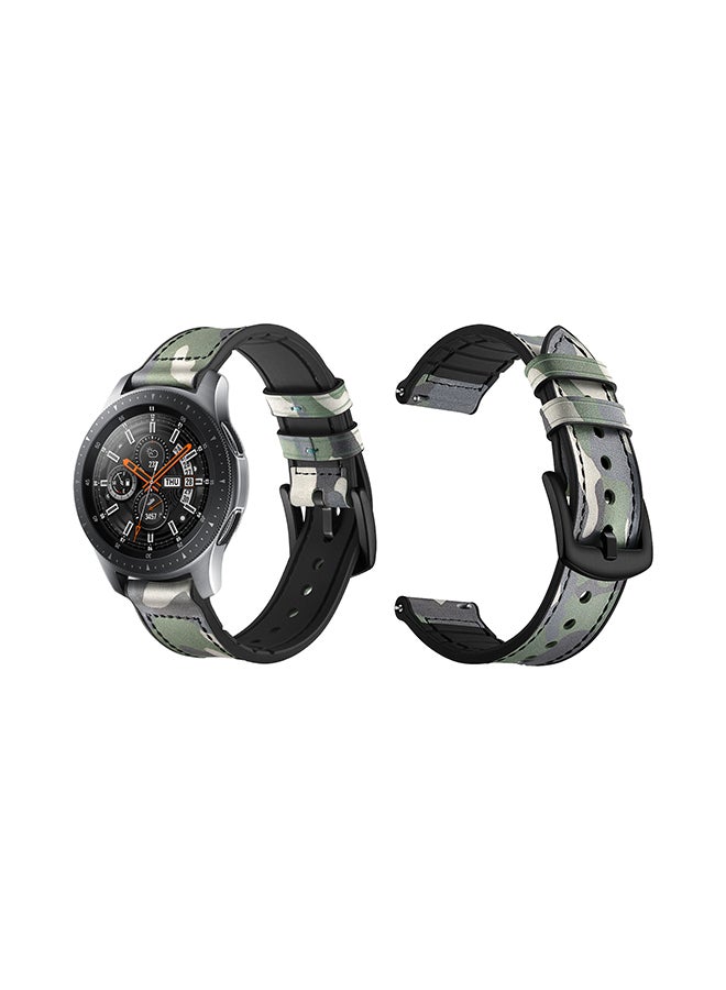 Perfii Genuine Leather Replacement Band For Samsung Galaxy Watch Hybrid Camouflage Green - Image 1
