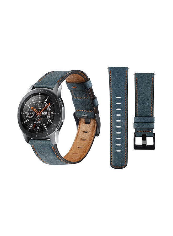 Perfii Genuine Leather Replacement Band For Samsung Galaxy Watch 46mm Retro Blue - Image 1