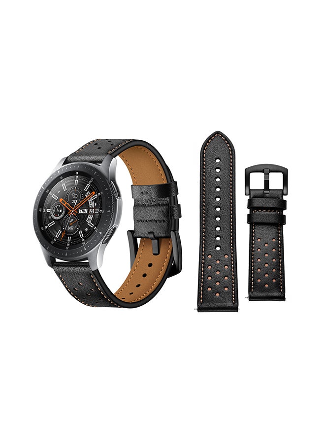 بيرفيي سوار جلدي بديل مصنوع من الجلد الطبيعي مخصص لساعة سامسونج جالاكسي أسود بتصميم منقط - Image 2