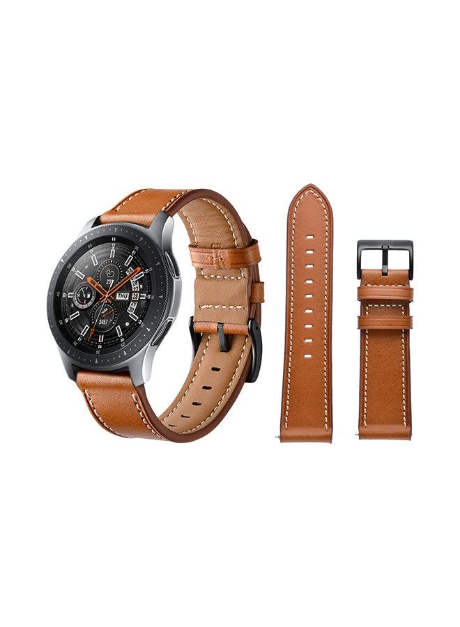 Perfii Genuine Leather Replacement Band For Samsung Galaxy Watch White Stitch Brown - Image 1