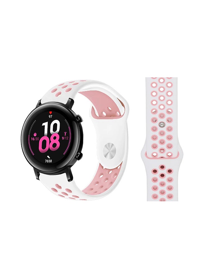 Perfii Dot Silicon Replacement Band For Huawei Watch GT 2 42mm White Light Pink