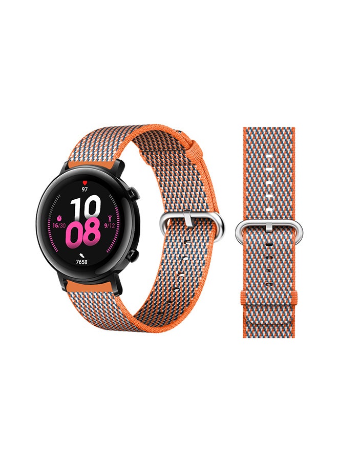 Perfii Woven Replacement Band For Huawei Watch GT/GT 2 42mm Orange Check