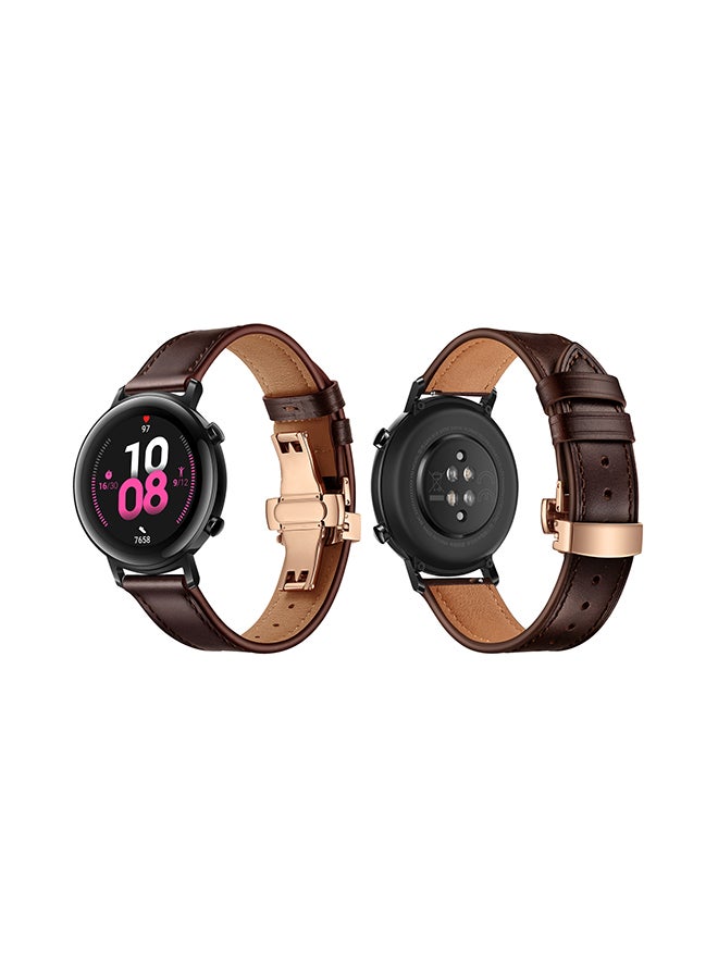 Perfii Genuine Leather Replacement Band For Huawei Watch GT/GT 2 42mm Dark Brown - Image 1