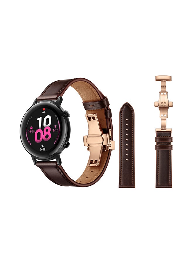 Perfii Genuine Leather Replacement Band For Huawei Watch GT/GT 2 42mm Dark Brown - Image 2