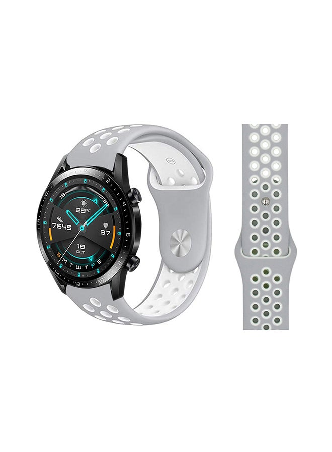 Perfii Stylish Replacement Band For Huawei Watch GT/GT 2 46mm Silver White 