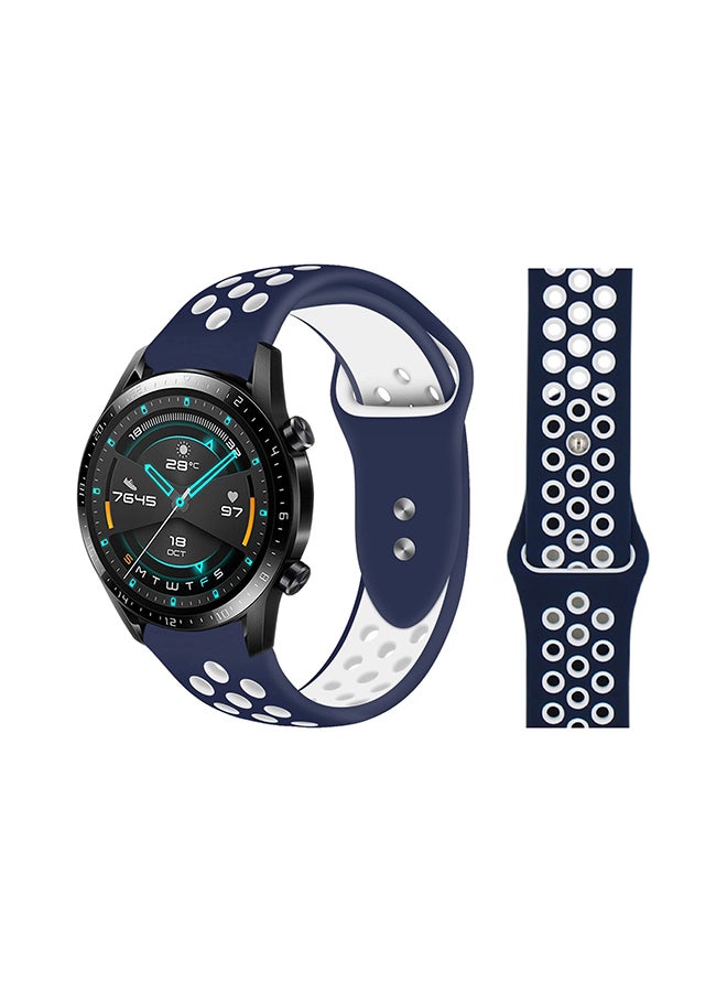 Perfii Stylish Silicone Replacement Band For Huawei Watch GT/GT2 Midnight Blue White 