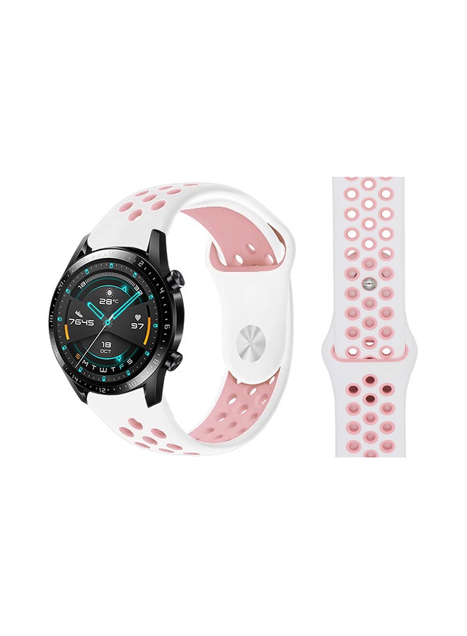 Perfii Stylish Replacement Band For Huawei Watch GT/GT 2 46mm White Light Pink