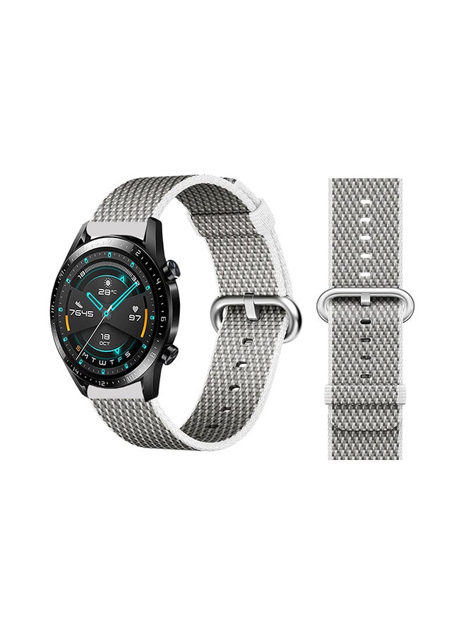 Perfii Woven Replacement Band For Huawei Watch GT/GT 2 46mm White Check 