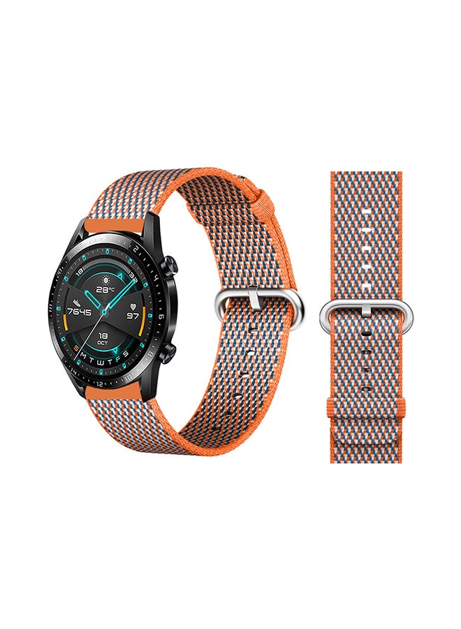 Perfii Woven Replacement Band For Huawei Watch GT/GT 2 46mm Orange Check