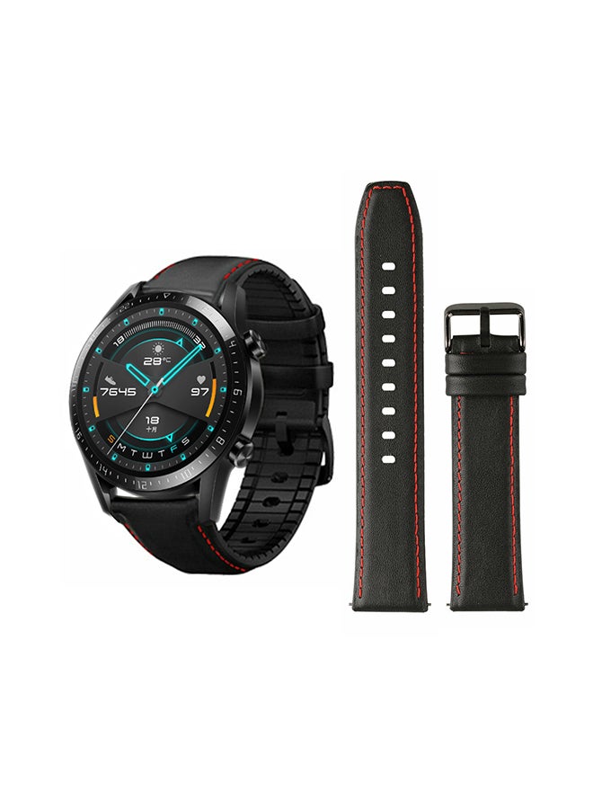 Perfii Stylish Leather Replacement Band For Huawei Watch GT/GT2 Black 