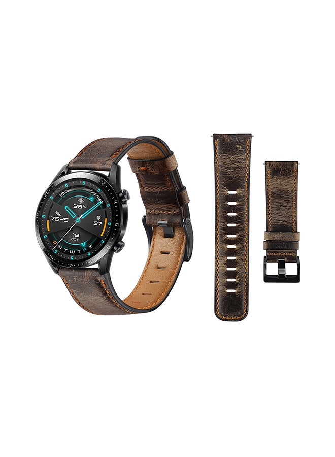 Perfii Leather Replacement Band For Huawei Watch GT/GT2 Dark Brown 