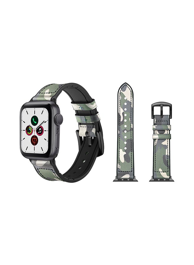 بيرفيي سوار بديل مصنوع من مزيج مواد مختلفة لساعة أبل الذكية من السلسلة 5/4/3/2/1 مقاس 44/42 مم نقشة مموهة كالزي العسكري باللون الأخضر - Image 1