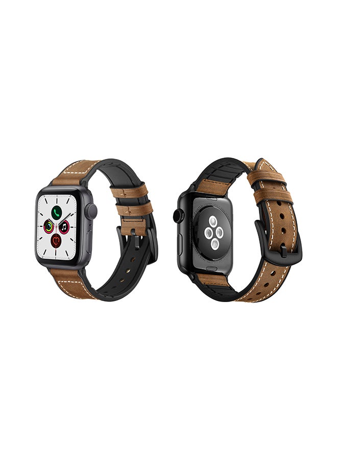 بيرفيي سوار بديل مصنوع من مزيج مواد مختلفة لساعة أبل الذكية من السلسلة 5/4/3/2/1 مقاس 44/42 مم البني الفاتح - Image 2