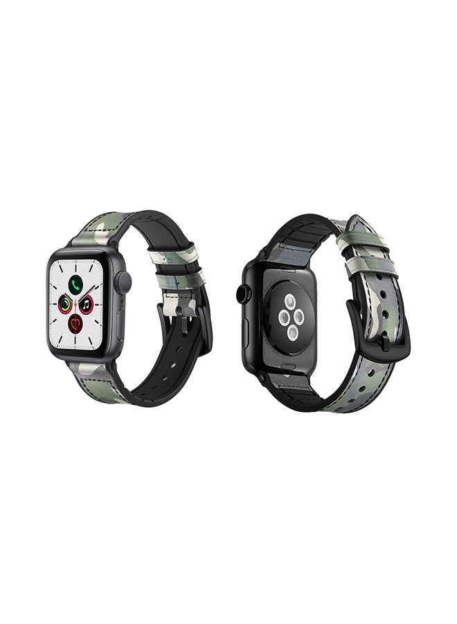 بيرفيي سوار بديل مصنوع من مزيج مواد مختلفة لساعة أبل الذكية من السلسلة 5/4/3/2/1 مقاس 44/42 مم نقشة مموهة كالزي العسكري باللون الأخضر - Image 2