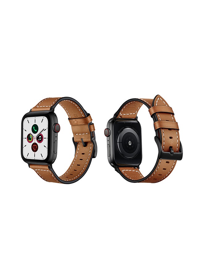 Perfii - Leather Replacement Band For Apple Watch Series 5/4/3/2/1 Brown - Image 1