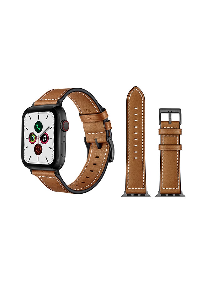 Perfii - Leather Replacement Band For Apple Watch Series 5/4/3/2/1 Brown - Image 1