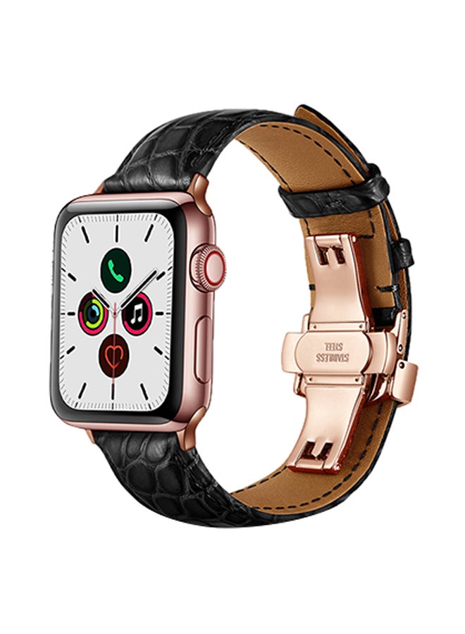 ميفان سوار فاخر من جلد التمساح لساعة أبل ووتش سيريز 5/4/3/2/1 مقاس 40/38 مم أسود