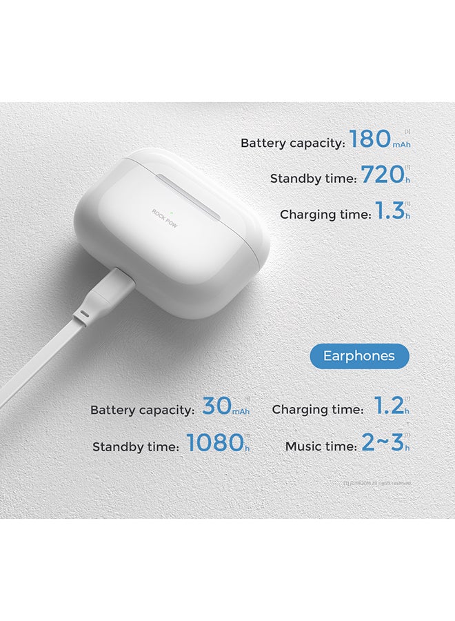Rock Pow TWS Earbuds With Wireless Charging Case White  - Image 4