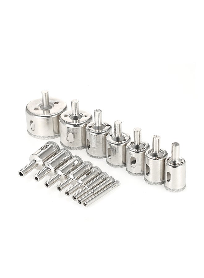 15-Piece Diamond Coated Glass Hole Saw Kit Silver  - Image 1