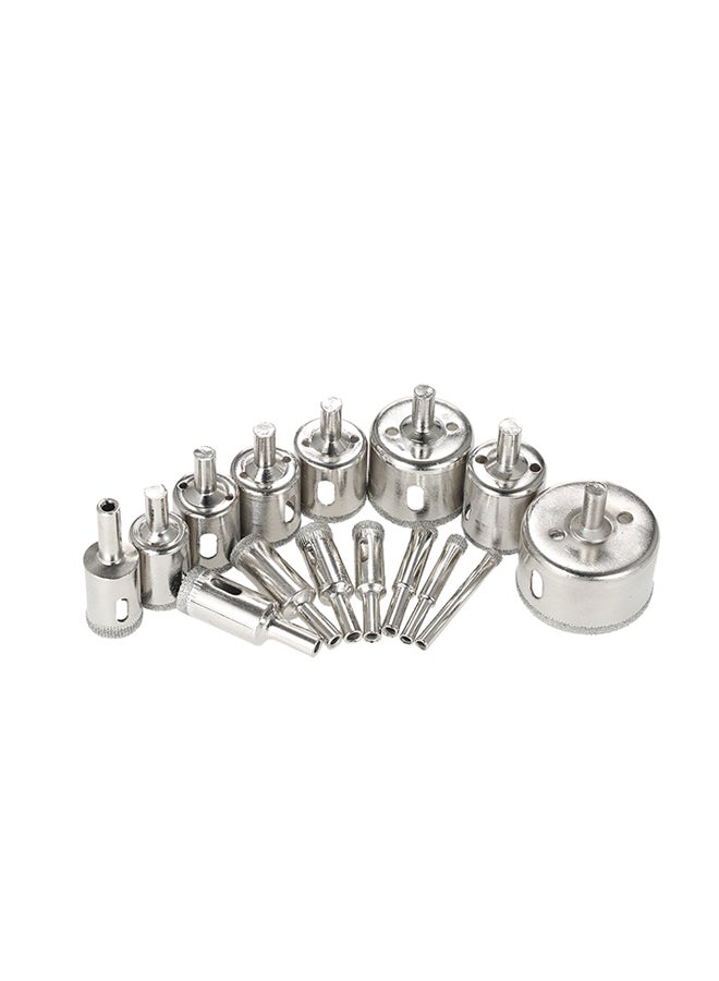 15-Piece Diamond Coated Glass Hole Saw Kit Silver  - Image 2