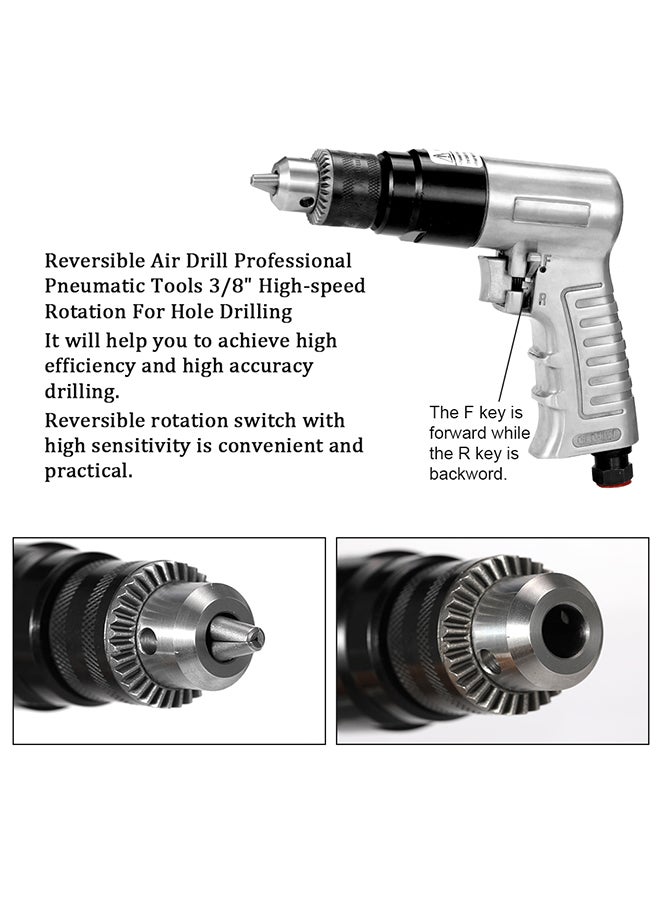 Reversible Air Drill Professional Pneumatic Tools Silver/Black 3.8inch - Image 3