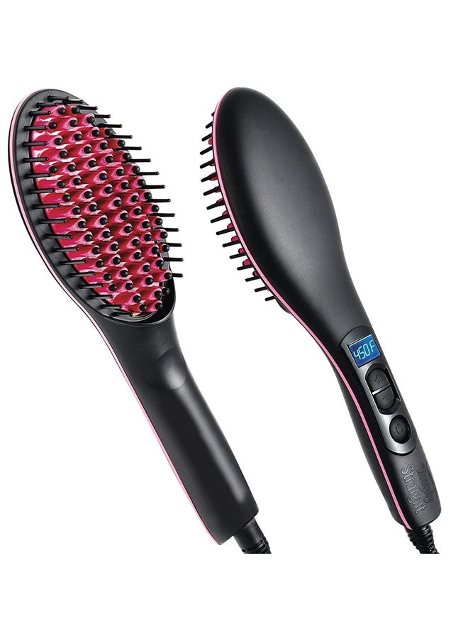 Generic - 3-In-1 Electric Hair Straightener Brush With LCD Screen Black/Red - Image 1