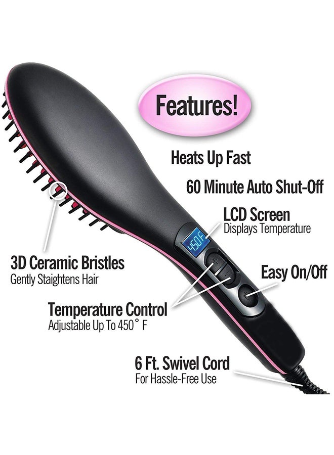 Ceramic Straightening Hair Straightener Brush With LCD Screen Black/Red - Image 2