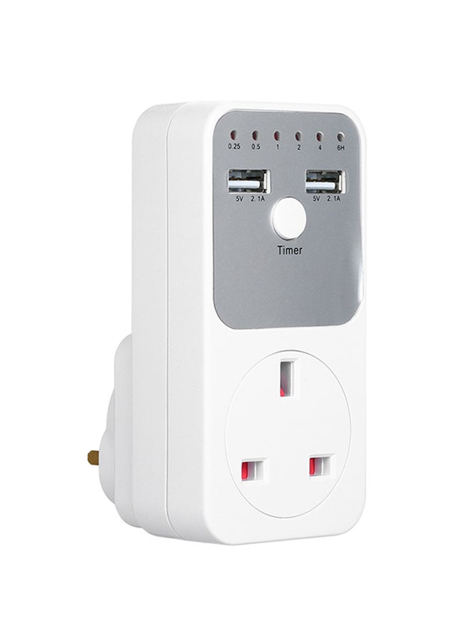Generic - Countdown Timer Socket With 2 Usb Ports 5V 2.1A Outlet Plug-In Time Controller Switch Plug White - Image 1