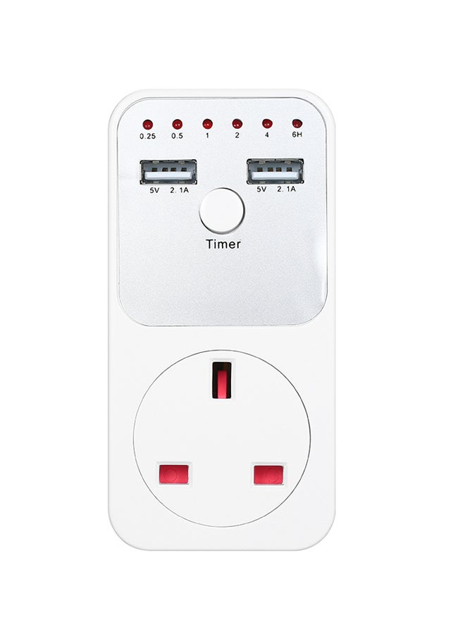 Generic - Countdown Timer Socket With 2 Usb Ports 5V 2.1A Outlet Plug-In Time Controller Switch Plug White - Image 1