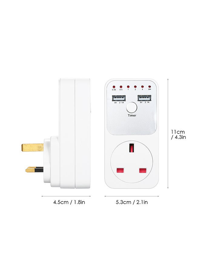 Generic - Countdown Timer Socket With 2 Usb Ports 5V 2.1A Outlet Plug-In Time Controller Switch Plug White - Image 1