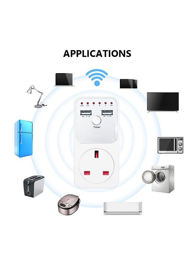 Generic - Countdown Timer Socket With 2 Usb Ports 5V 2.1A Outlet Plug-In Time Controller Switch Plug White - Image 1