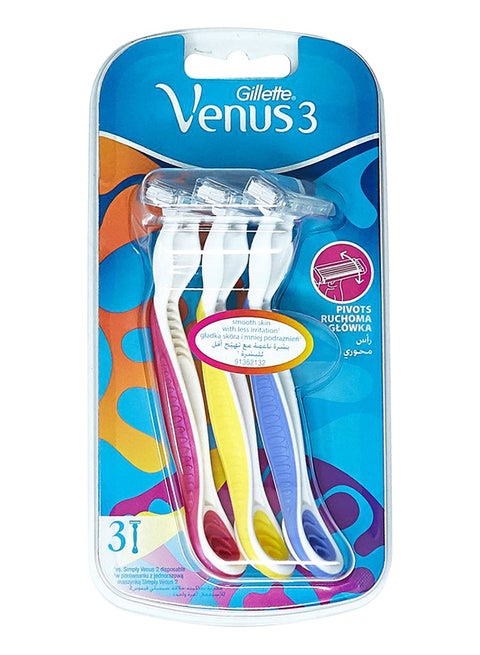 3-Piece Venus 3 Plus Disposable Razor Set Multicolour