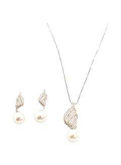 2-Piece Pure 925 Sterling Silver Earrings And Pendant Necklace Jewellery Set