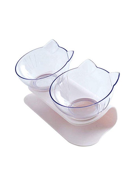 Double Cat Bowls With Raised Stand Clear/White 27.5x13.5x8centimeter