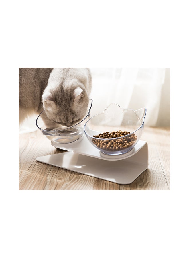 Double Cat Bowls With Raised Stand Clear/White 27.5x13.5x8centimeter - v1579094190/N33648425A_3