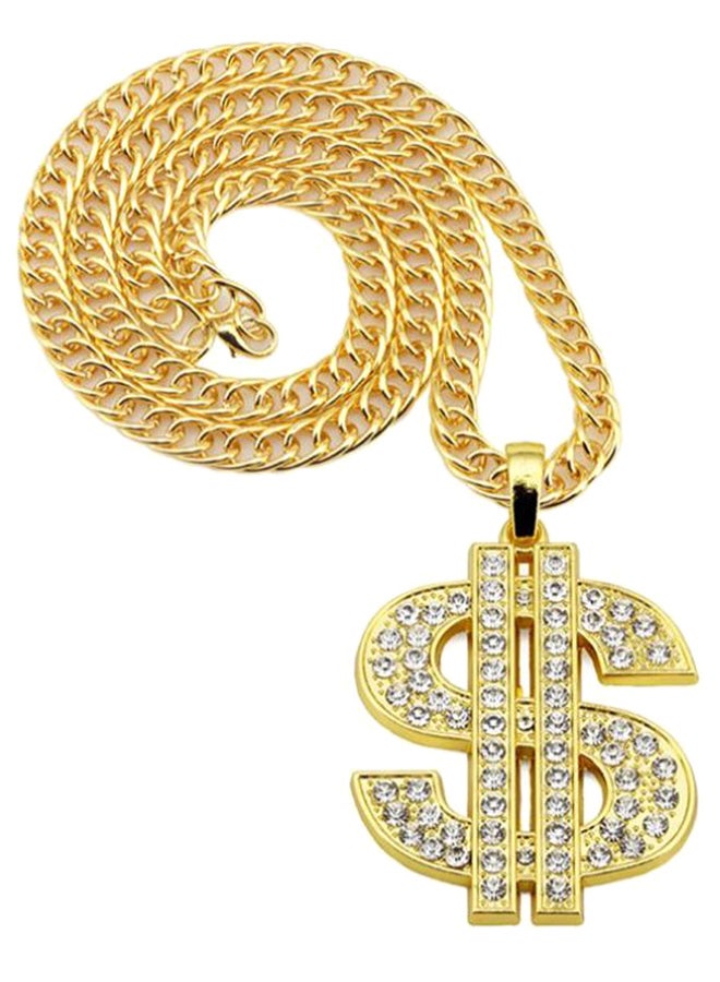 Zinc Hip Hop US Dollar Money Sign Rhinestones Pendant Necklace 