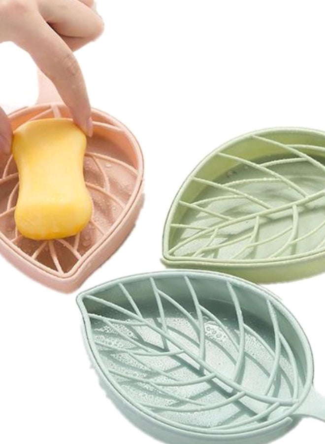 حامل صابون على شكل ورقة شجر مع مصفاة من 3 قطع وردي/أزرق/أخضر - Image 2