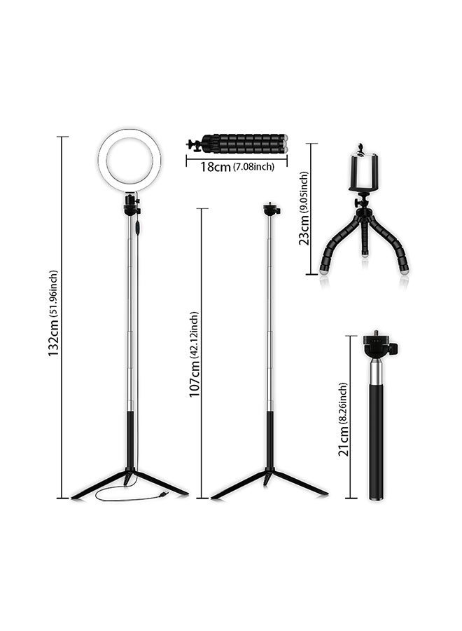 حامل ثلاثي بحلقة إضاءة LED قابلة للتعتيم ب10 مستويات مع حامل للهاتف أسود/ أبيض - Image 3