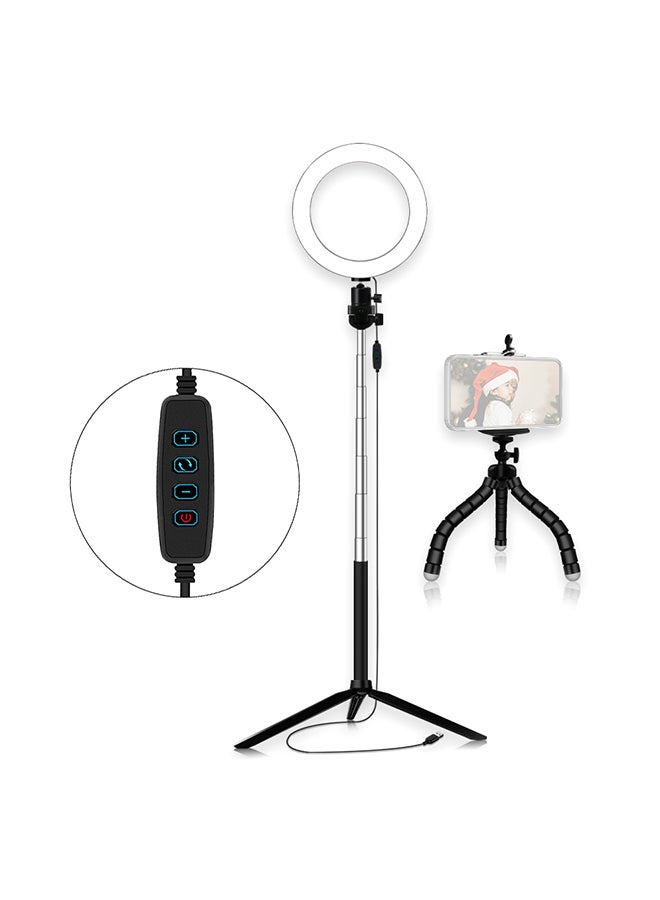 حامل ثلاثي بحلقة إضاءة LED قابلة للتعتيم ب10 مستويات مع حامل للهاتف أسود/ أبيض - Image 4