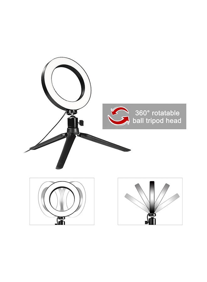 حلقة إضاءة LED قابلة للتعتيم بدرجة حرارة 3500-6500 كلفن مع حامل هاتف ثلاثي القوائم أسود/ أبيض - Image 3