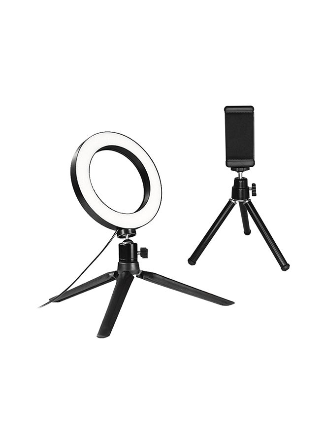 حلقة إضاءة LED قابلة للتعتيم بدرجة حرارة 3500-6500 كلفن مع حامل هاتف ثلاثي القوائم أسود/ أبيض - Image 5