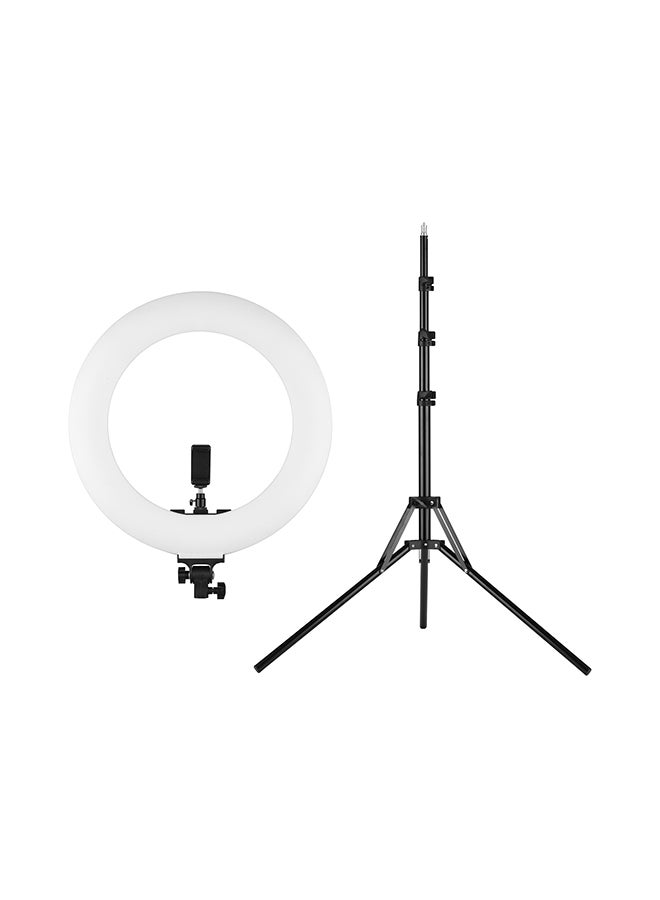 60W Dimmable Adjustable LED Ring Light 3000-6000K Temperature With Phone Holder Black  - Image 1