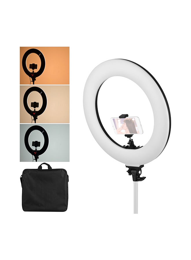 حلقة إضاءة LED قابلة للتعديل وقابلة للتعتيم بقدرة 60 وات ودرجة حرارة 3000-6000 كلفن مع حامل للهاتف أسود/ أبيض - Image 3