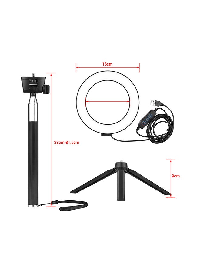 مصباح LED حلقي صغير قابل للخفت، مزود بعدد 3 أوضاع إضاءة، للتصوير الفوتوغرافي أسود - Image 2