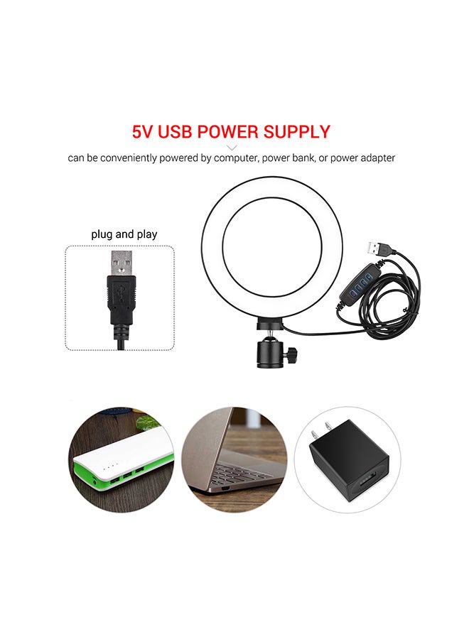 مصباح LED حلقي صغير قابل للخفت، مزود بعدد 3 أوضاع إضاءة، للتصوير الفوتوغرافي أسود - Image 3