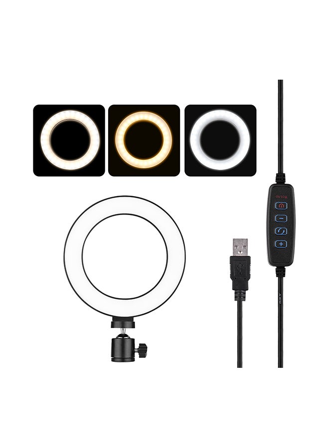 مصباح LED حلقي صغير قابل للخفت، مزود بعدد 3 أوضاع إضاءة، للتصوير الفوتوغرافي أسود - Image 4