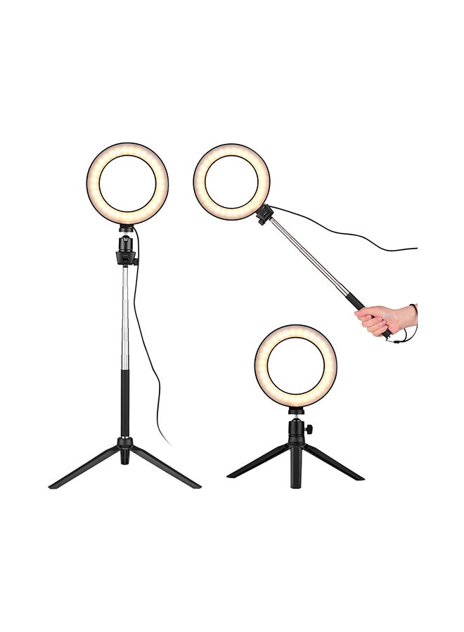 مصباح LED حلقي صغير قابل للخفت، مزود بعدد 3 أوضاع إضاءة، للتصوير الفوتوغرافي أسود - Image 5