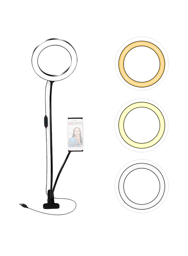 3200K-5500K Diammable Ring Photography Light With Pad & Phone Holder Black  - Image 1