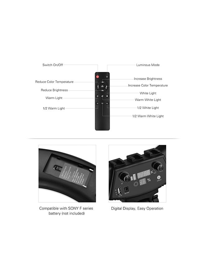 60W Dimmable 3000-6000K Colour Temperature Photography LED Ring Light Black - Image 5