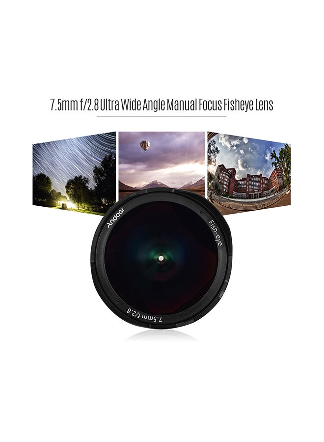 ANDOER 7.5mm F2.8 Manual Focus Fisheye 180° Ultra Wide Angle E-Mount Lens Silver  - Image 3